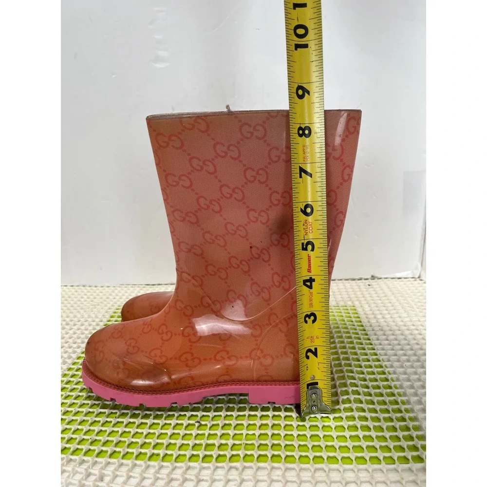 Gucci GG Monogram Rain Boots Kids 11.5 EU 29 Orange Pink Rubber Made in Italy